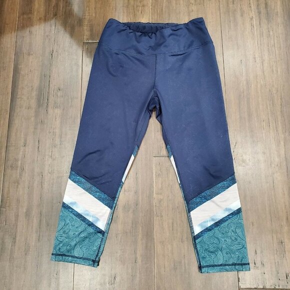RBX Activewear Athletic Cropped Capri Leggings Womens Medium Blue on Blue Yoga - Picture 1 of 8